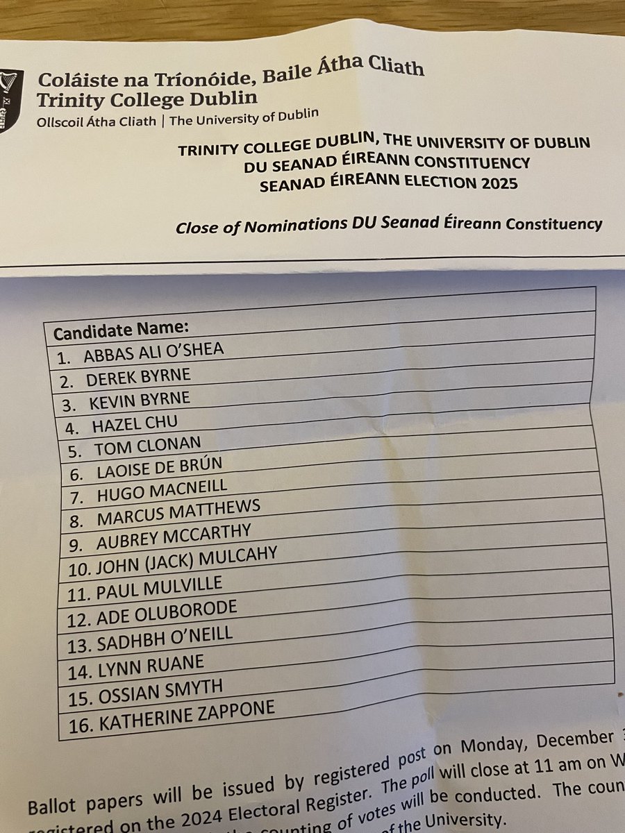 Linda Doyle (@lindadoyle) on Twitter photo This is the last time Trinity will have its own constituency in the Seanad Éireann elections. Of course great to see the expansion of the franchise. At 1pm today I read out the list of candidates as returning officer for our constituency 🗳️<a href="/tcddublin/">Trinity College Dublin</a> <a href="/tcdalumni/">TCD Alumni</a> This is the last time Trinity will have its own constituency in the Seanad Éireann elections. Of course great to see the expansion of the franchise. At 1pm today I read out the list of candidates as returning officer for our constituency 🗳️<a href="/tcddublin/">Trinity College Dublin</a> <a href="/tcdalumni/">TCD Alumni</a>