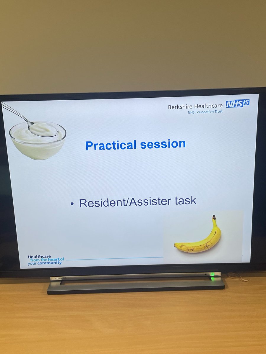 BerksCommASLT's tweet photo. Getting Messy! 👩‍🍳🍌🫗
#CHST Dysphagia Training: We ask staff to feed each other in different ways to better understand the impact they  have on swallow safety, dignity and satisfaction as feeders. There is lots of positive feedback! #dysphagiatraining https://t.co/hdcGz6HTcN