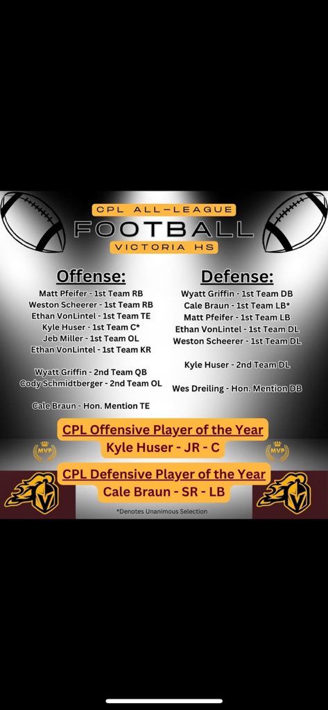 Central Prairie League honors have been released, and I am honored to have been 1st team center, 2nd team defensive line, and Offensive Player of the Year. Congratulations to all of my teammates who were selected. <a href="/sharp_spelite/">Sharp Performance</a> <a href="/coachjimvert/">Jim Vert</a>