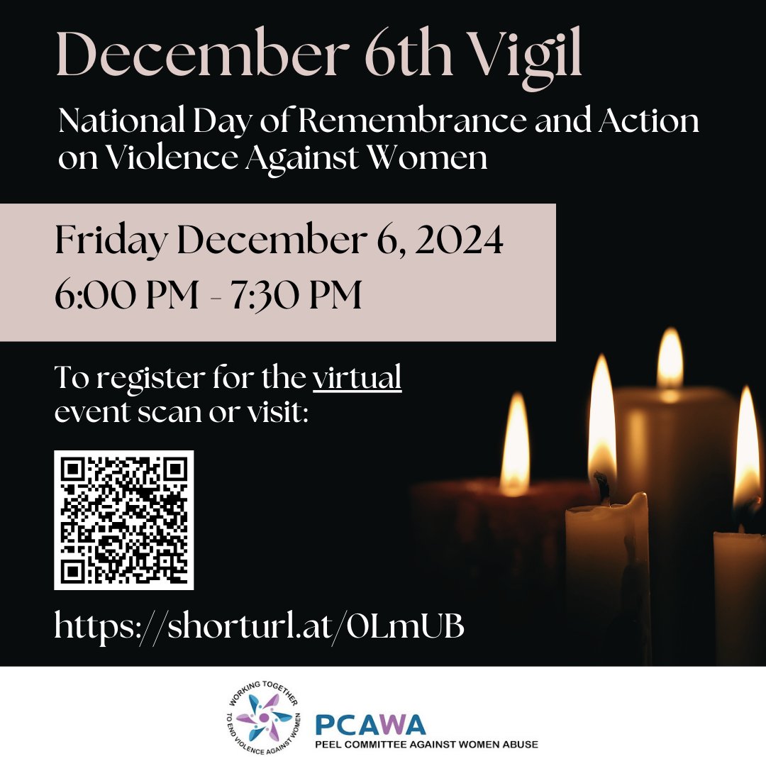 Today marks the International Day of Remembrace and Action on Violence Against Women, a day to remember and honour those killed in a femicide.   

Join us virtually this evening on 6:00 - 7:30 PM for our December 6th Vigil.   

Click here to register - shorturl.at/KPPwG