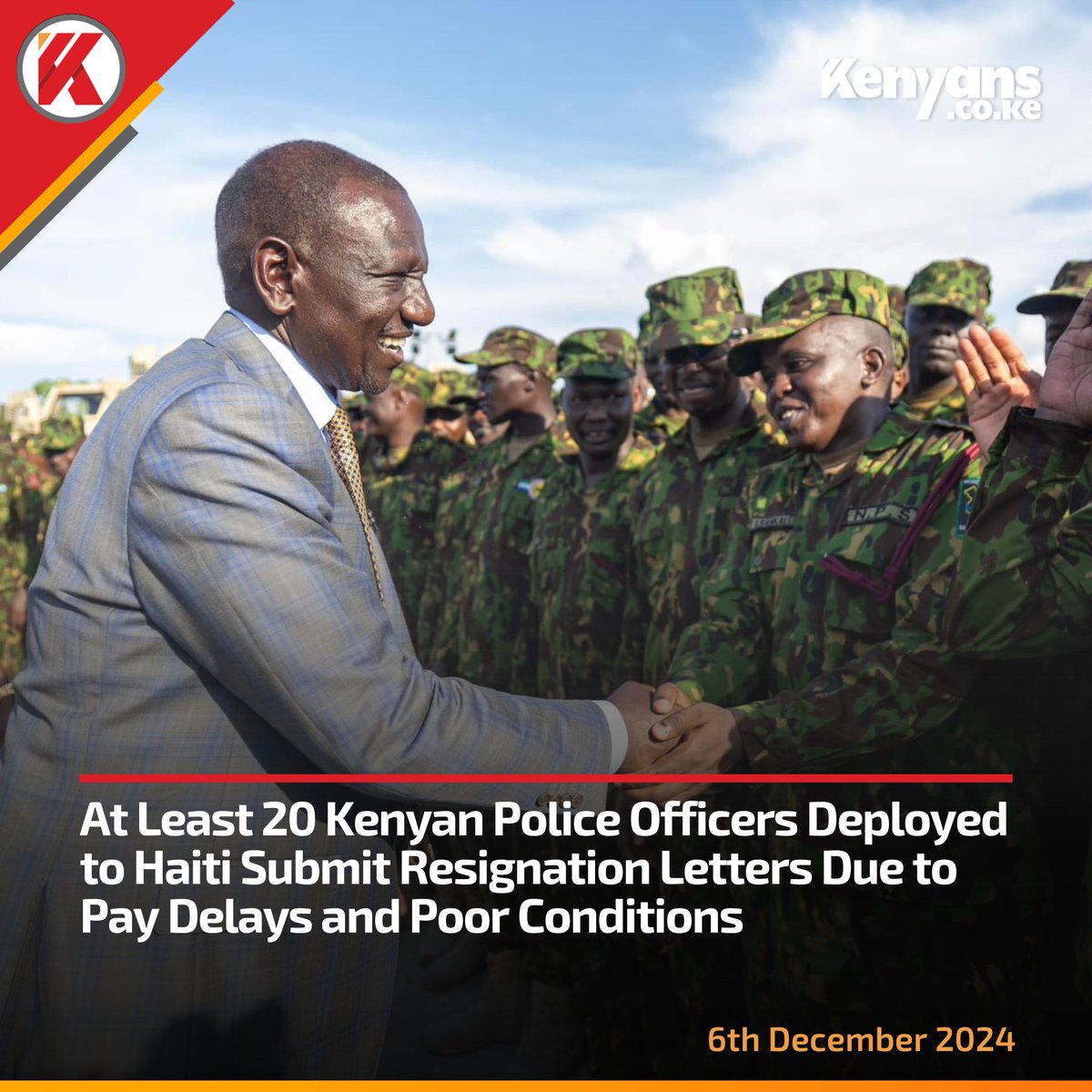 At least 20 Kenyan police officers deployed to Haiti submit resignation letters due to pay delays and poor conditions