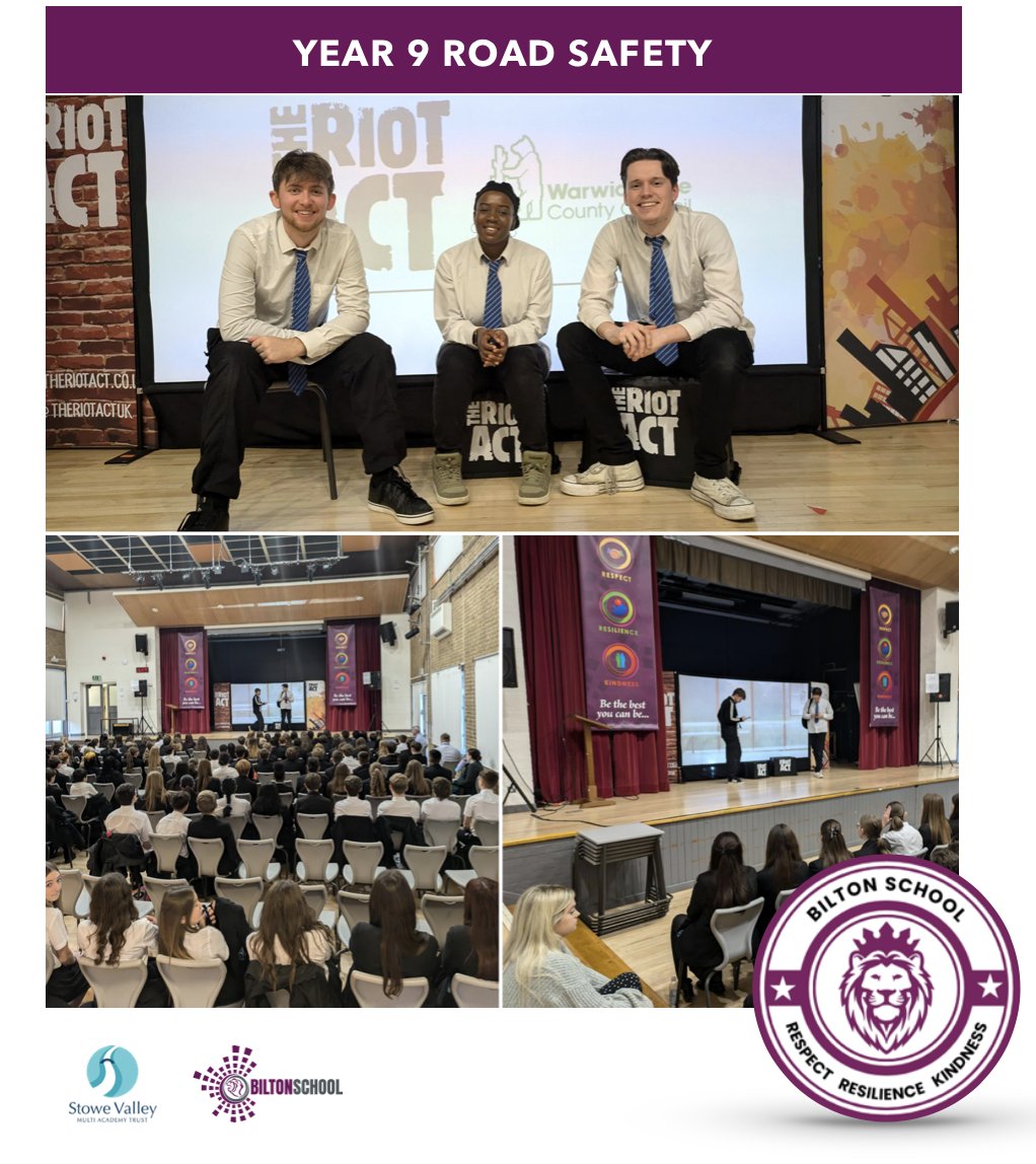 Bilton School (@biltonschool) on Twitter photo This week Year 9 were delivered a drama performance on Road Safety covering peer influences and decision making. The company <a href="/theriotactuk/">The Riot Act</a> travel the local area delivering meaningful and important workshops to help keep our young people aware and safe. This week Year 9 were delivered a drama performance on Road Safety covering peer influences and decision making. The company <a href="/theriotactuk/">The Riot Act</a> travel the local area delivering meaningful and important workshops to help keep our young people aware and safe.