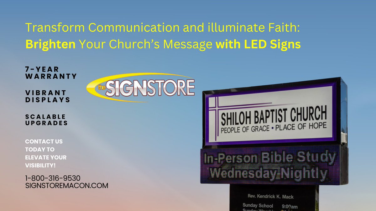 signstoremacon's tweet image. Help your church connect and inspire with LED Digital Signs from The Sign Store! Share spiritual messages, update events instantly, and enjoy the Durable, weather-resistant design. Call 1-800-316-9530 or visit signstoremacon.com
#ChurchSigns #LEDMonuments #FaithInTechnology