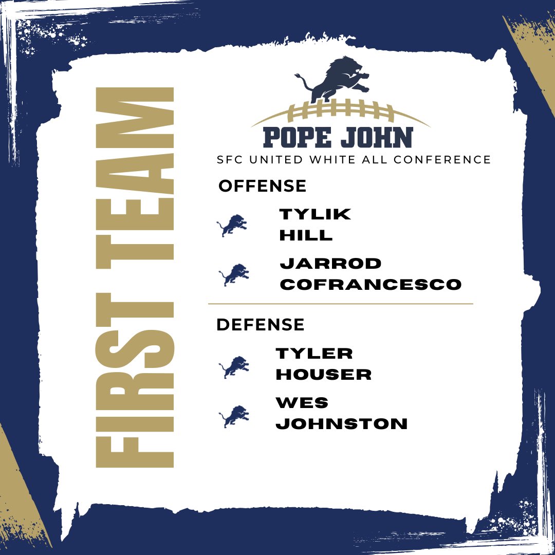 PopeJohnLionsFB's tweet photo. Congratulations to our Pope John Lions on being selected Super Football Conference: United White All Conference https://t.co/JcvzcLJ0kj