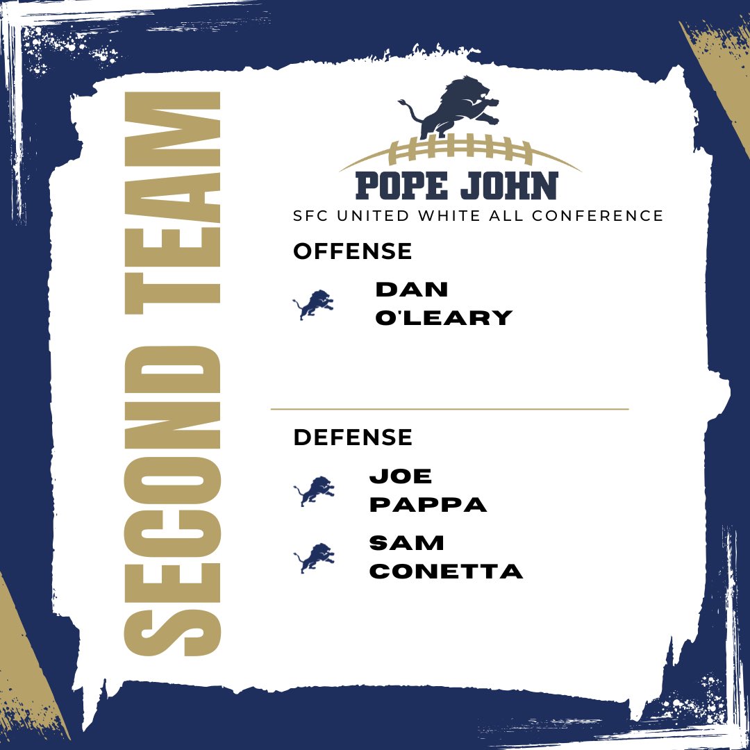 PopeJohnLionsFB's tweet photo. Congratulations to our Pope John Lions on being selected Super Football Conference: United White All Conference https://t.co/JcvzcLJ0kj