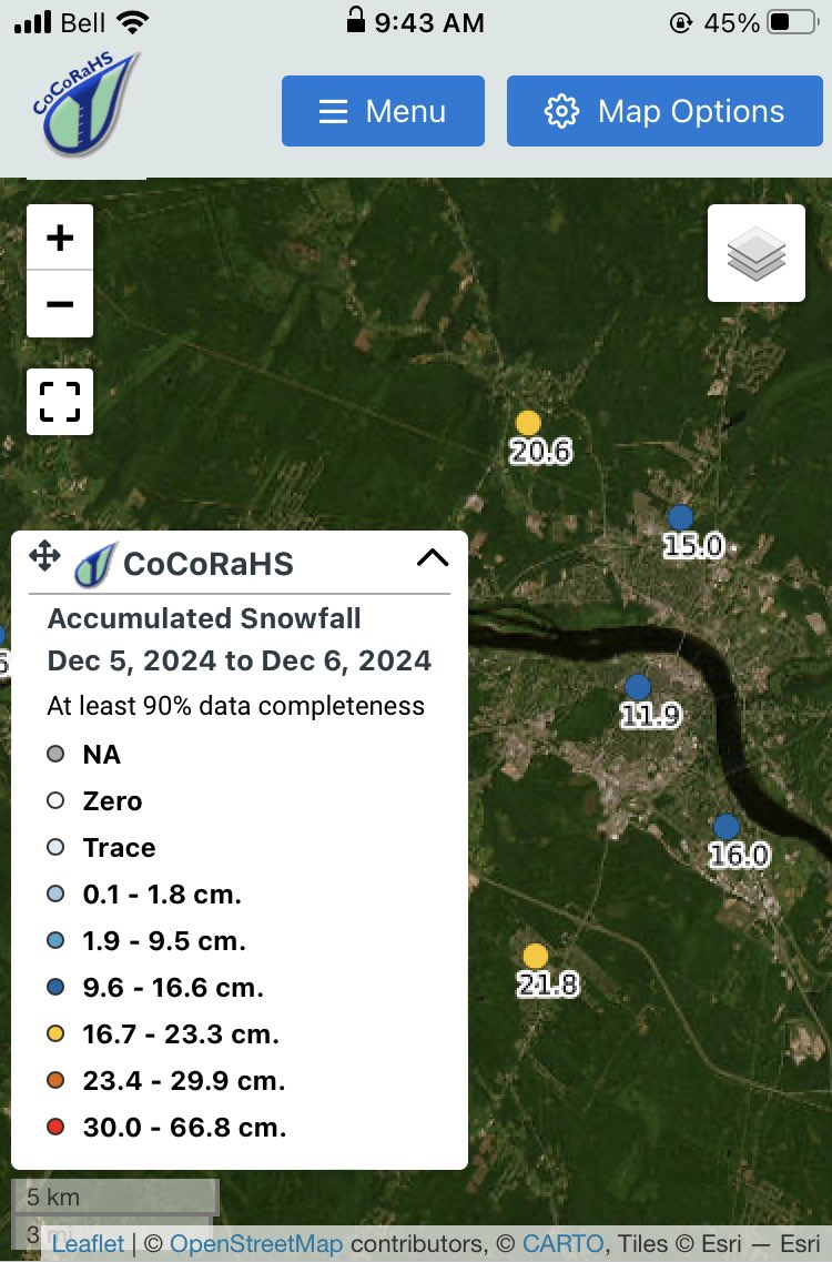 MountPearlwx's tweet photo. Thursday’s snowfall totals in the Fredericton area were between 12 and 22cm depending on your elevation. @CoCoRaHSCanada
#meteoNB #NBstorm https://t.co/bdkIWw7rAS