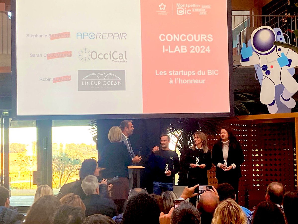 Présentation des 3 lauréats I-LAB2024 ! Tous bénéficiaires du fonds CREALIA et accompagnés par @BIC_Montpellier <a href="/iprevotBIC/">Isabelle Prevot</a> 
Bravo ! #CREALIAfamily 
Occical Therapeutics 
@lineUpocean
<a href="/ApoRepair/">Apo</a>