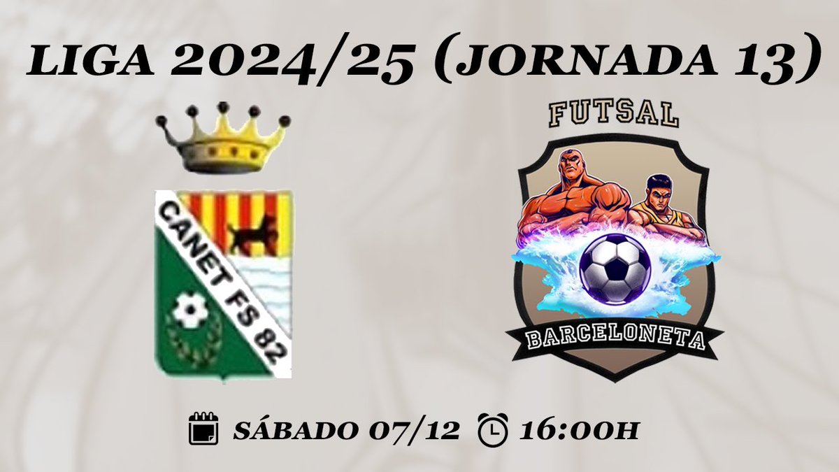 Jornada 13 
Vamos Barceloneta!💪🖤🤍

🆚 <a href="/CanetFs/">CANET FS</a> 
🕕 Sábado 7 de diciembre 16h

#vamosbarceloneta #barceloneta #2bgrupo3futsal #futsal