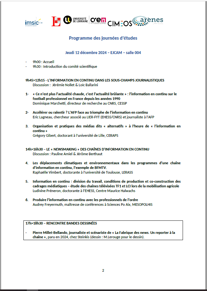LabIMSIC's tweet photo. 📣 @Pamiel0, @OBaisnee, @cioluloid, @jeromeberthaut, Cyriac Gousset, Nicolas Hubé et @jeremie_nollet organisent la journée d'étude "Produire de l'information en continu : la nouvelle  forme professionnelle du journalisme ?" les 12 et 13 décembre 2024 à l'@ejcam_amu

Programme ⬇️ https://t.co/4U8Un62RAi
