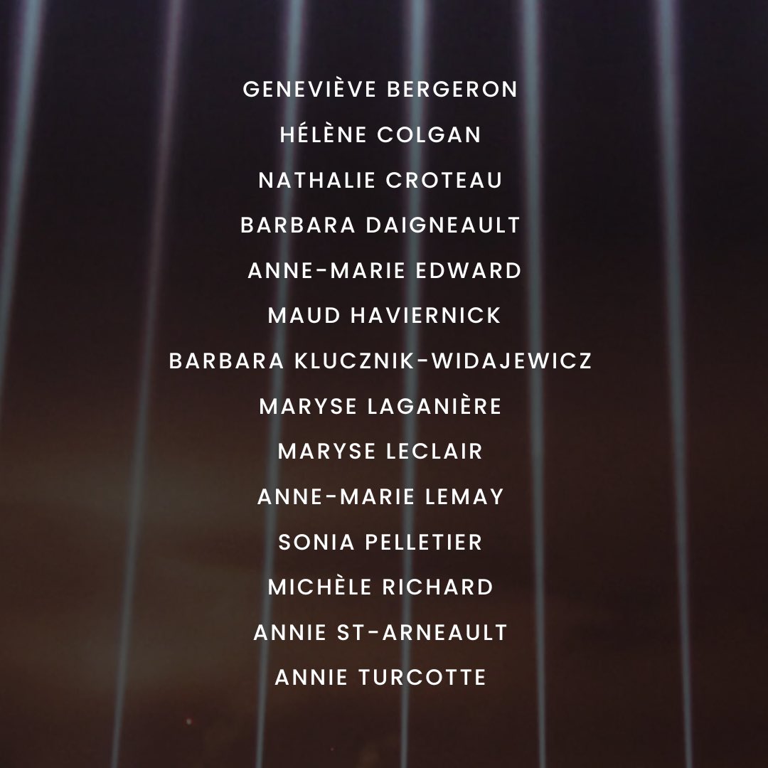 En ce 6 décembre, nous continuons de penser aux 14 victimes de la tuerie de Polytechnique et de réfléchir à tout le travail qu’il reste à accomplir pour que plus aucune femme ne soit menacée et tuée juste parce qu’elle est une femme. 

#6décembre1989