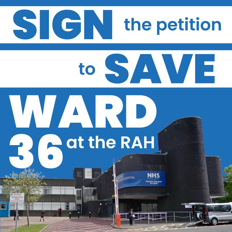 🏥 STOP THE CLOSURE OF RAH WARD 36 PETITION

Ward 36 - a vital ward for older people at the RAH - is under threat.

A petition started by <a href="/unisonnhsggc/">UNISON NHS Glasgow Clyde & CVS Branch</a> is gaining traction with almost 3000 signatures.

Please SHARE, and SIGN below:

change.org/p/stop-the-clo…