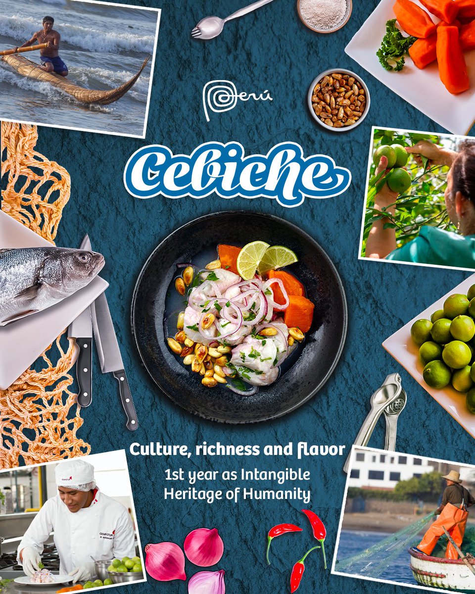 Cebiche, a traditional Peruvian dish, has deep roots across the country’s regions. 🇵🇪 Today marks one year since UNESCO declared Cebiche culture an Intangible Heritage of Humanity—perfect to enjoy it and explore its rich tradition!

#VisitPeru #Cebiche #Peru