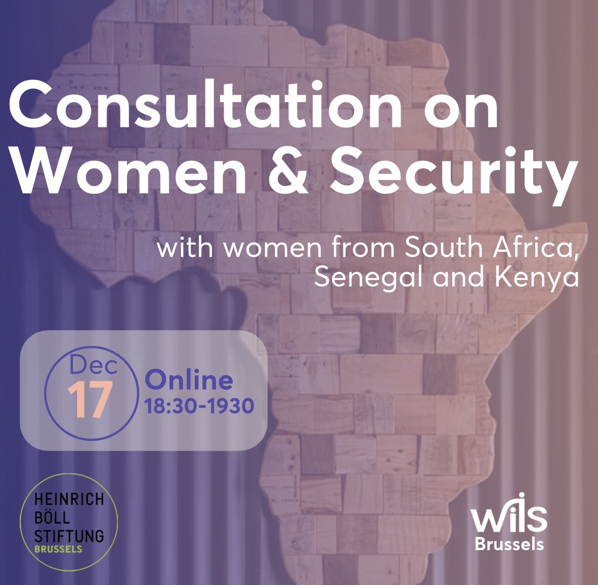 🌍 Miss out! Secure your spot for the online consultation on Women &amp; Security in Africa!  

📅 17 Dec 2024
🕰️ 18:30-19:30

Engage with inspiring women from South Africa, Senegal and Kenya. 

Ensure your voice is heard—register now: wiis-brussels.org