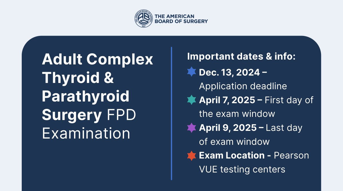 AmBdSurg's tweet photo. REMINDER: Applications for the 2025 #ACTPS #FPD Exam must be submitted one week from today on Friday, Dec. 13: https://t.co/BrLLn0e8jf https://t.co/ZdchOTzA61