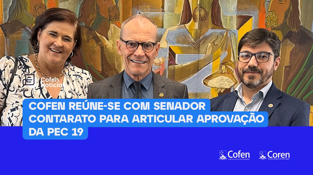 Cofen_oficial's tweet photo. O Conselho Federal de Enfermagem (Cofen) alinhou com o senador Fabiano Contarato as estratégias para aprovar a #PEC19, que estabelece um índice de reajuste anual do Piso da Enfermagem e fixa a jornada de 30 horas para a categoria.
#CondiçõesDeTrabalho #PEC19/2024 https://t.co/AiO05Oe0pq