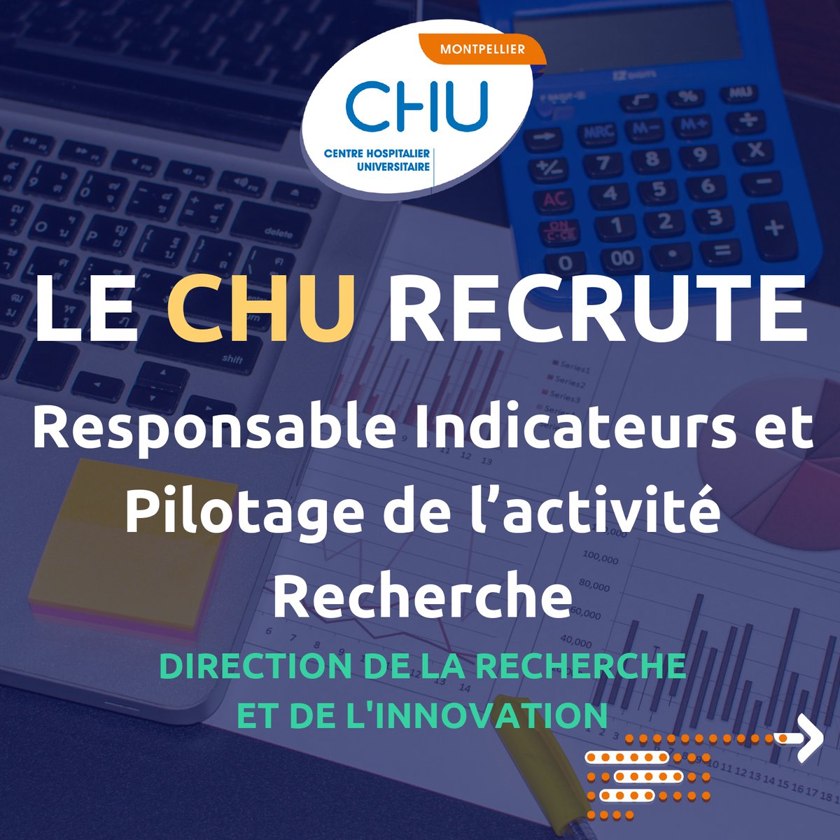 CHU_Montpellier's tweet photo. #FridayJob📢🧪 Responsable Indicateurs et Pilotage de l’Activité Recherche 

Suivi des publications, des inclusions et des projets et gestion des rapports d’activité.

👨‍🎓 Un programme de formation est prévu pour le/la candidat(e) retenu(e).

https://t.co/hlMzbpP0u6 https://t.co/i2dkDUz3y6