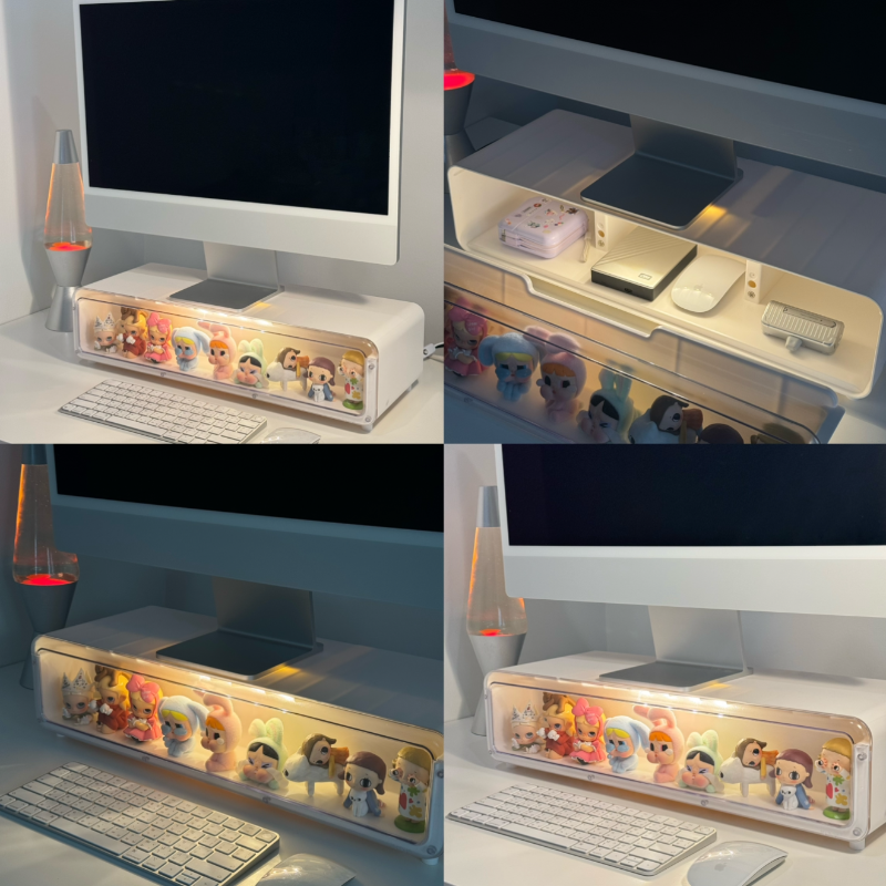 PPIMMYY's tweet photo. ชั้นวางจอคอม มีที่ไว้โชว์ Art toy ด้วยอะ ถ้าทำงานในออฟฟิศ ก็คือไปใช้ในที่ทำงานได้เลย เพราะมีลิ้นชักใส่ Art toy และเปิดไฟได้ด้วยน้า เริ่ดเกินนนคุณน้า!!