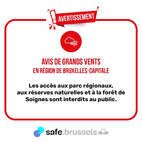 safe_brussels's tweet image. 🔴 AVIS DE GRANDS VENTS 💨
Les parcs, réserves naturelles et bois régionaux bruxellois, dont la forêt de Soignes, seront interdits d’accès au public à partir de ce samedi 07 décembre à partir de 10h00 -&amp;gt; Suivez la situation en RBC sur @BruxellesEnv