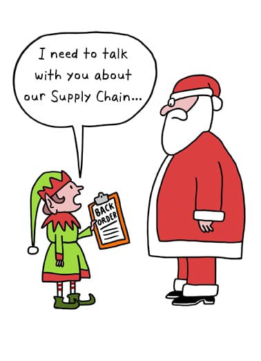 PMOtiger's tweet image. 🤣 Sponsor Santa thought he was immune to supply chain issues. Project Manager Eddie-the-Elf begs to differ.
⏰ Don't HOPE all of your gifts come on time...#PLAN.
#projectmanagerproblems #FunFriday #Joke #makeitfun #plan #planning #ProjectManagement #ChristmasJoke