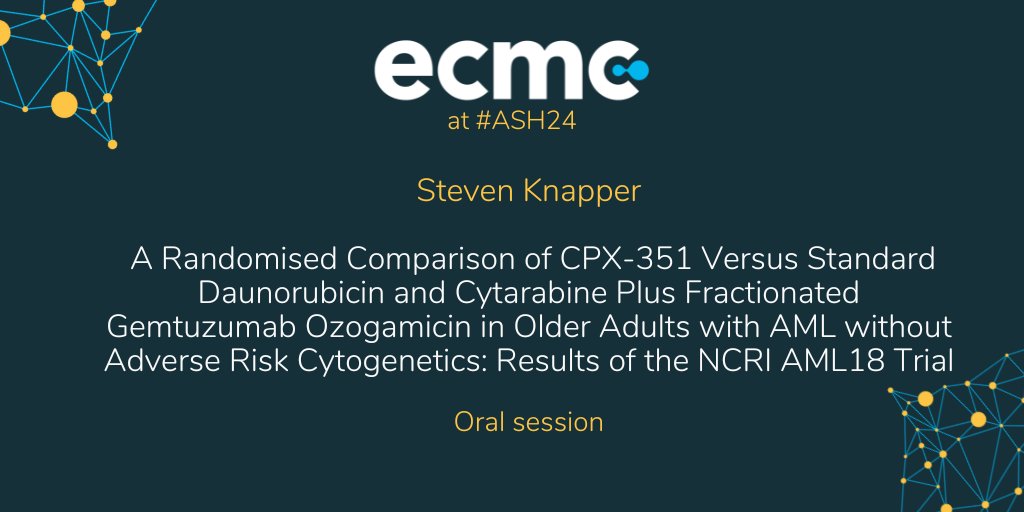 ECMC Network (@ecmc_uk) on Twitter photo Learn the latest results of the NCRI AML18 trial for patients with Acute Myeloid Leukaemia with <a href="/CardiffEcmc/">Cardiff ECMC</a> deputy lead Steve Knapper in the oral session 617. #ASH24
<a href="/NCRI_partners/">NCRI Partnership</a> | <a href="/CV_UHB/">Cardiff and Vale University Health Board</a> | <a href="/ASH_hematology/">ASH</a> Learn the latest results of the NCRI AML18 trial for patients with Acute Myeloid Leukaemia with <a href="/CardiffEcmc/">Cardiff ECMC</a> deputy lead Steve Knapper in the oral session 617. #ASH24
<a href="/NCRI_partners/">NCRI Partnership</a> | <a href="/CV_UHB/">Cardiff and Vale University Health Board</a> | <a href="/ASH_hematology/">ASH</a>