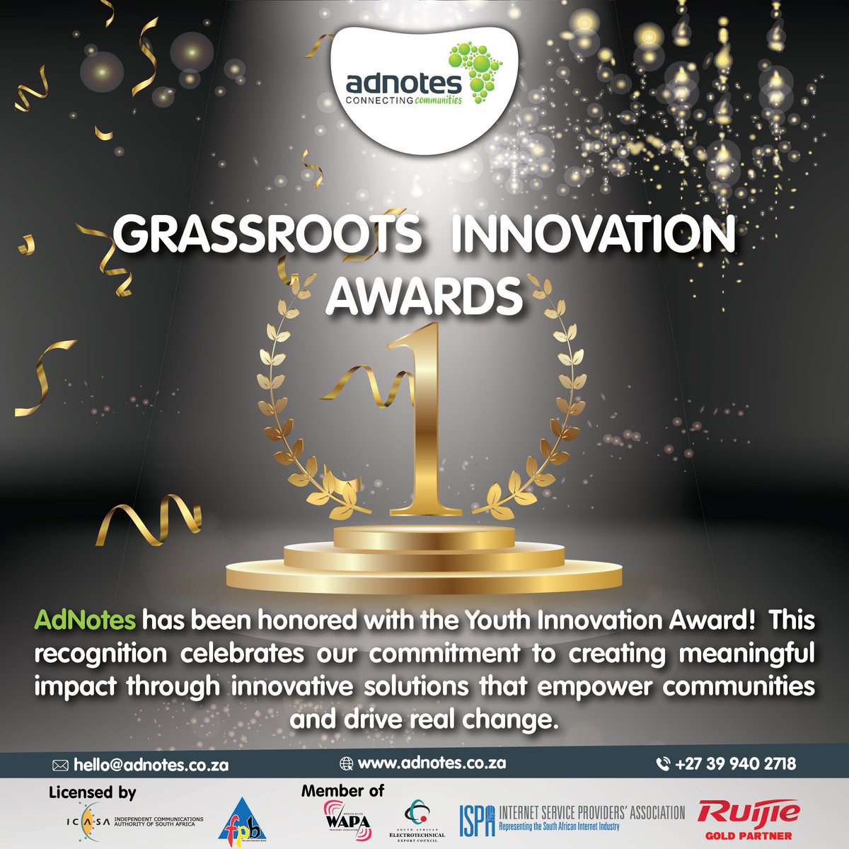 AdNotesTech's tweet photo. 🏆 AdNotes Wins the Youth Innovation Award! 🚀

#InnovationForChange #YouthInnovation #GIPAwards #ConnectingAfrica #GrassrootsInnovation #AdNotes #ConnectingCommunities #InnovationForImpact #TechForGood https://t.co/81YQsRYbZH