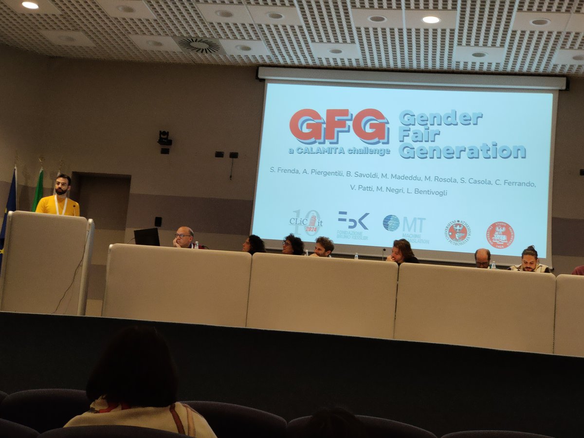 MT Group at FBK (@fbk_mt) on Twitter photo Our <a href="/apierg/">Andrea Piergentili</a> presenting our #calamita challenges at #CLiCit2024: machine translation and gender-fair generation.
Poster session upcoming, see you there!
For more details:
👉 MagneT: clic2024.ilc.cnr.it/wp-content/upl…
👉 GFG: clic2024.ilc.cnr.it/wp-content/upl… Our <a href="/apierg/">Andrea Piergentili</a> presenting our #calamita challenges at #CLiCit2024: machine translation and gender-fair generation.
Poster session upcoming, see you there!
For more details:
👉 MagneT: clic2024.ilc.cnr.it/wp-content/upl…
👉 GFG: clic2024.ilc.cnr.it/wp-content/upl…