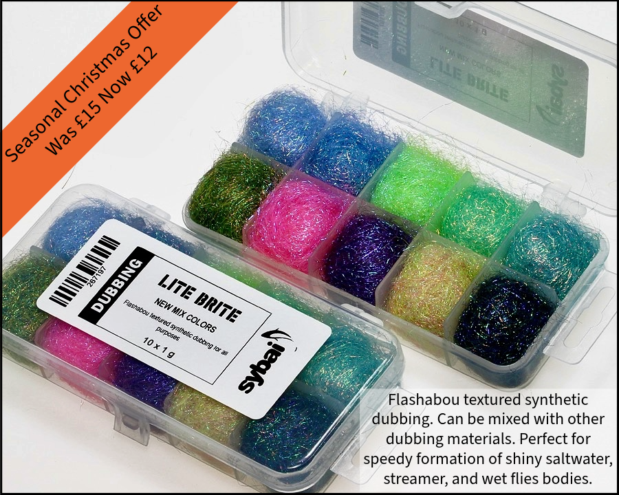 Lite Brite Dubbing Box New Mix Colours...
Flashabou textured synthetic dubbing. Can be mixed with other dubbing materials. Perfect for speedy formation of shiny saltwater, streamer, and wet flies bodies.

See our seasonal Christmas offers:
scottieproducts.co.uk/special-offers…
#flytying