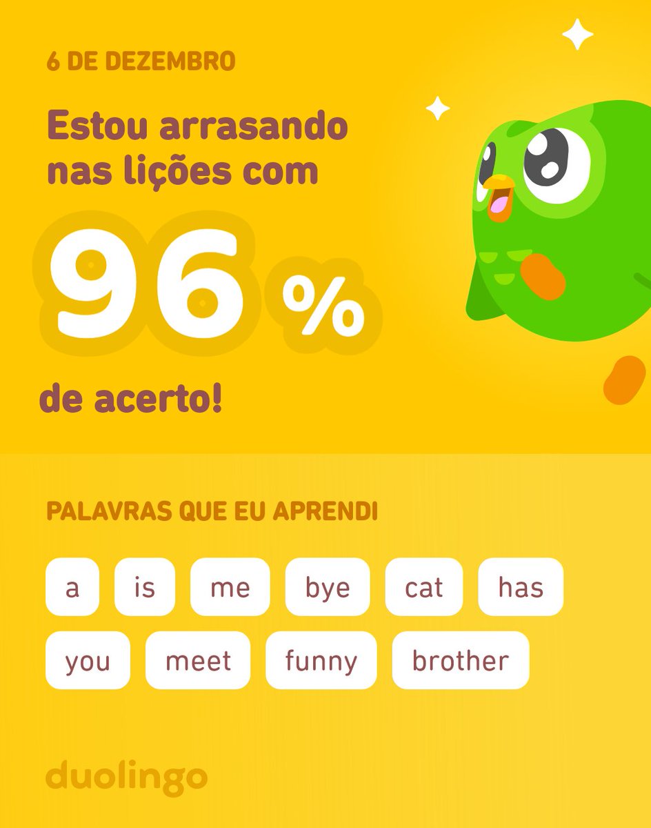 Estou aprendendo inglês no Duolingo! É grátis, divertido e eficaz.