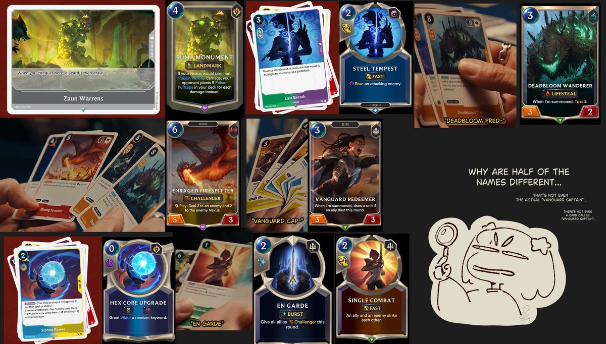 MangakaNekoChan's tweet photo. Before I properly rant about this, using art of (mainly) LoR is already one can of worms. Changing the names of LoR spells to LoL abilities? Ok I guess. Whatever.

But why in the world are some LoR unit/LM names different? There's a reason why they were named the way they were?? https://t.co/AM91RUsXAr