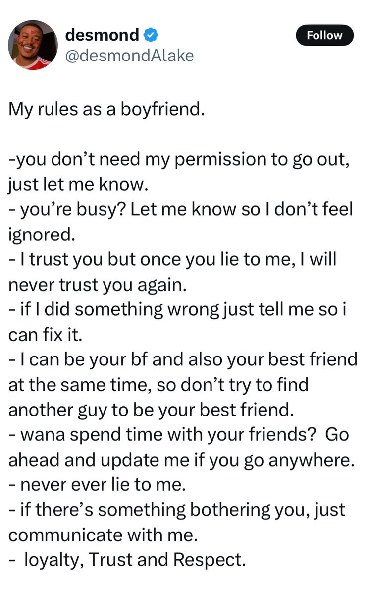 yabaleftonline's tweet photo. Man shares his rules as a boyfriend. https://t.co/QV2gO67NFk