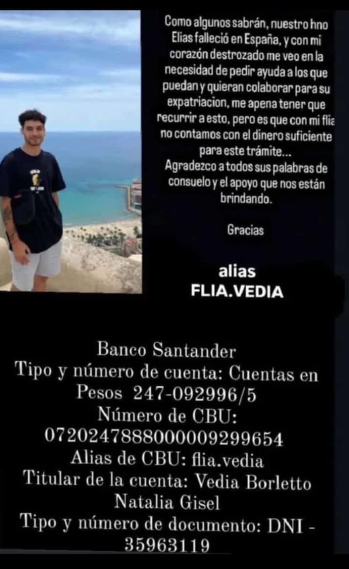 NaachoPeralta's tweet photo. Matadores. Se necesitan alrededor de 4500€ para poder repatriar a Elías. Un hincha de Talleres que falleció en Alicante, España 🇪🇸. Se ruega RT para darle más difusión y poder ayudar a la familia a llevar su cuerpo a Argentina 🇦🇷 https://t.co/wHB0QYld1R