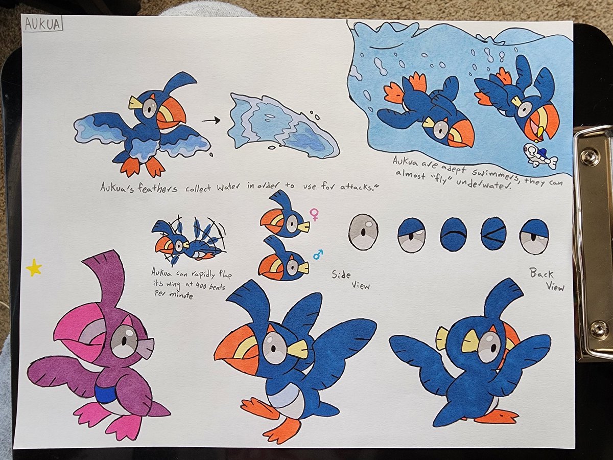 FalcoSean's tweet photo. For the first #FakemonFriday of Winter 2024, we are going back to Korinata for its Regional Bird. Meet Aukua and Puffrozen, I hope you like them
#Pokemon #PokemonArt #Fakemon #FakemonArt #FlyingTypePokemon #WaterTypePokemon #IceTypePokemon https://t.co/idZOtOdssl