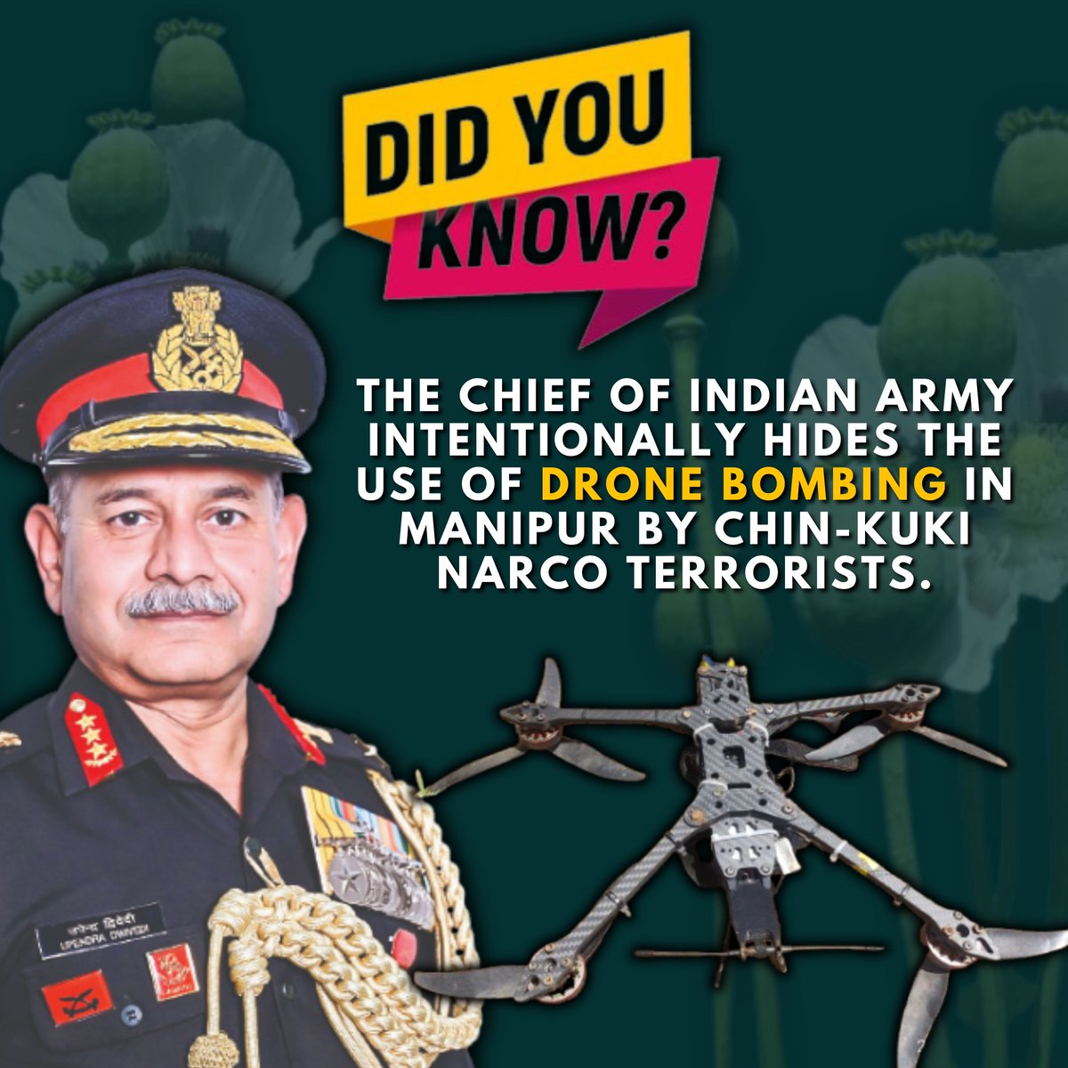 ratankhuman's tweet photo. 📢 Breaking!
The @NIA_India confirms #KukiNarcoTerrorists used drones to bomb #Meitei village #Koutruk on 1-9-2024.

❗Why did retired @LtGenPCN (@official_dgar) & #GeneralUpendraDwivedi (@adgpi) deny this fact on national TV before even investigations were complete?

❗Was it incompetence or a deliberate cover-up?

❗Are they shielding #KukiNarcoTerrorists?

❗ Was it a calculated move from authorities to mislead the world?

The #Meitei & the world deserve transparency.

Urging @kartikeya_1975 @News9Tweets & @palkisu @WIONews to uncover the truth behind these premature denials with the light of @NIA_India findings.

For details:
https://t.co/S1KWfFr9Xi.…

#ManipurCrisis #ManipurDroneAttack 
#KukiLiesXposed