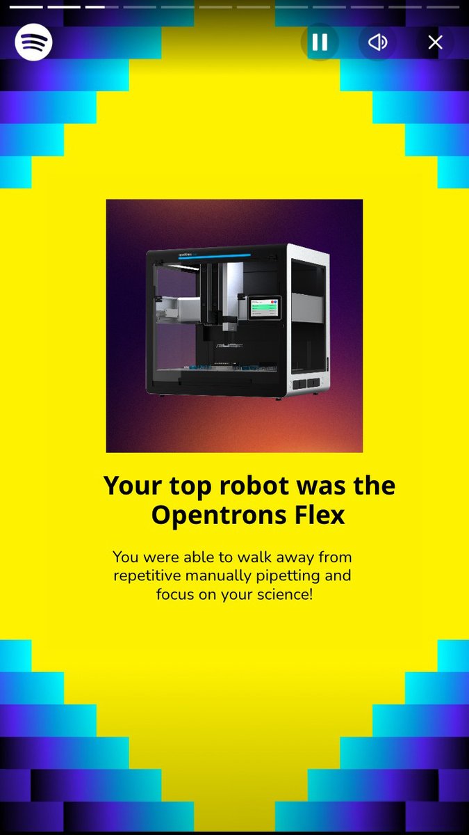 opentrons's tweet photo. 🎵 Wrapped, but make it a real Flex! 🎵
This year, our users saved an average of 1,406 hours of manual pipetting and automated 14 protocols with the Opentrons Flex. 🚀🔬

What’s the most automated protocol in your lab? Drop it in the comments below! https://t.co/Mp692xqc4v