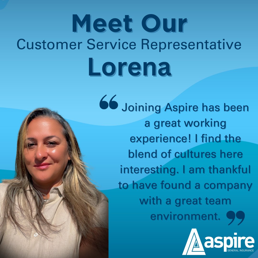 aspiregeneral's tweet photo. Meet… Customer Service Representative, Lorena! Lorena is a licensed insurance agent with over 15 years of experience in customer support. She says her strong accent has sometimes been a hurdle in her professional endeavors, but that helping others makes it all worth it. https://t.co/kFyAiJ9Hcb