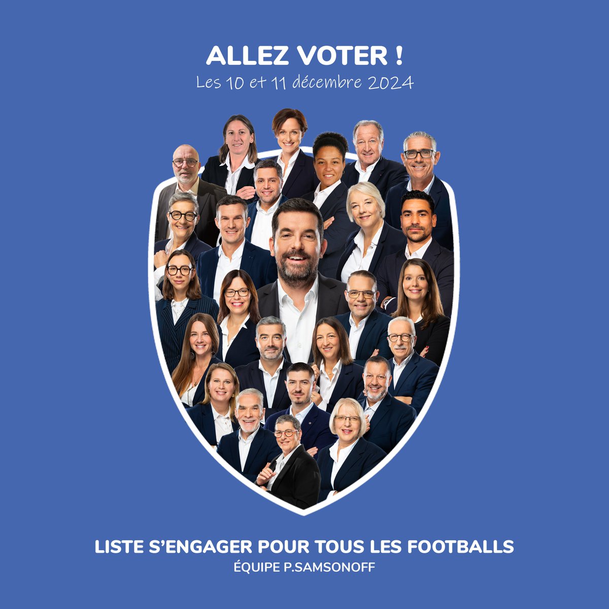 J-4 ⏳⏳
⚽ Présidents de clubs, Ligues et Districts, votre voix est essentielle !
👉 "S'engager pour tous les footballs" est la seule liste pour TOUS les footballs, de la D5 à l'Europe. 
🗳️ Le 10 et 11 décembre, votez pour un avenir uni et ambitieux !