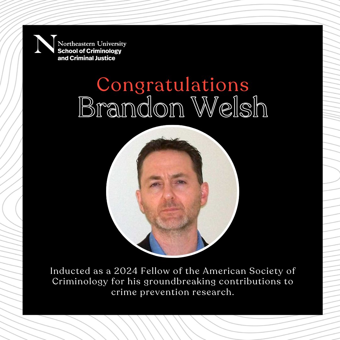 Congratulations to our very own Dr. Brandon C. Welsh on being named a 2024 ASC Fellow! His groundbreaking work in crime prevention and evidence-based policy continues to shape the future of criminology.

@‌ASCRM41 #criminology #criminaljustice #asc2024