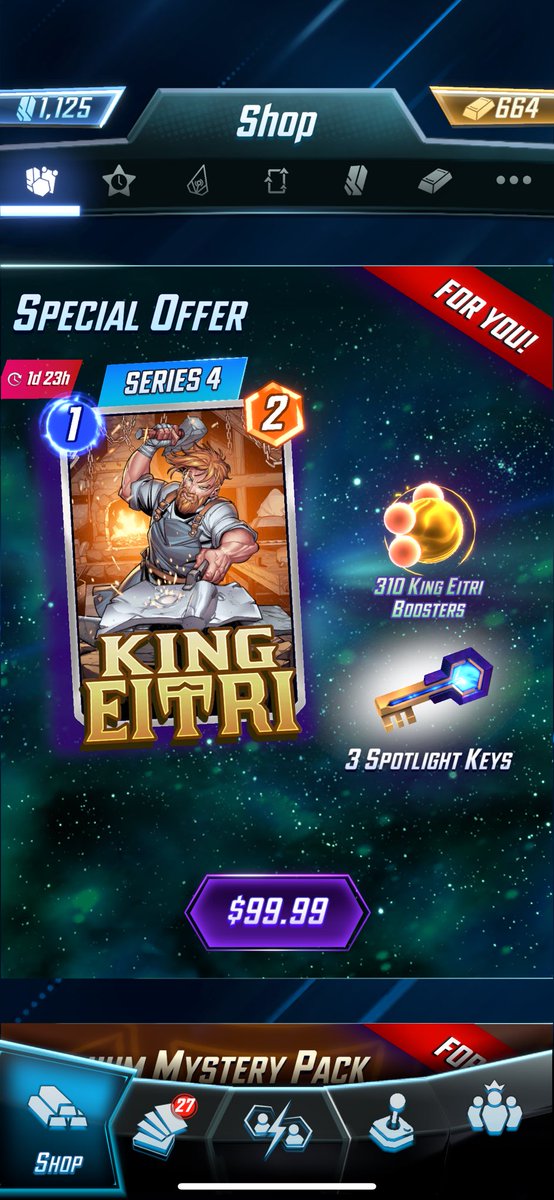 AnCastel_'s tweet image. So basically if I do not grind the game like crazy I can just buy the card for a small price? 100$? Really @MARVELSNAP ?