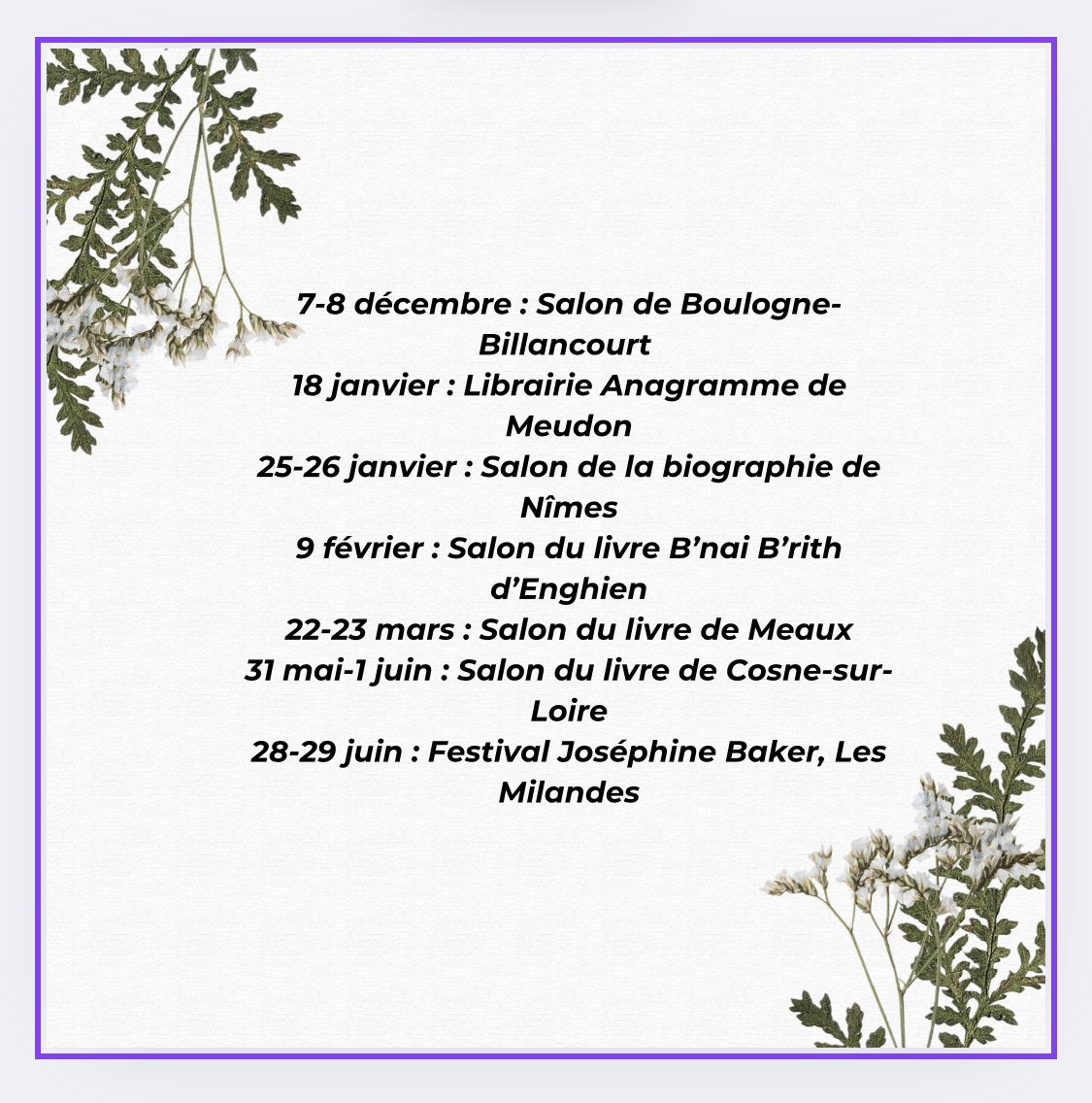 CecileChabaud's tweet photo. Agenda provisoire de mes dédicaces et rencontres. 
Merci @Ed_Archipel 

@Editis_officiel #salonsdulivre #litterature #lecture #librairies https://t.co/jvTQWepPMV