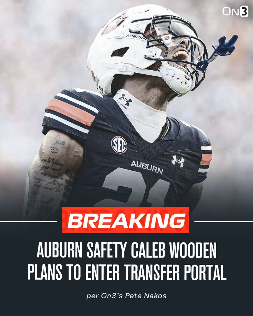NEWS: Auburn safety Caleb Wooden plans to enter the NCAA Transfer Portal, per <a href="/PeteNakos_/">Pete Nakos</a>.

Wooden has recorded 41 tackles and 2 interceptions in his career.

on3.com/transfer-porta…