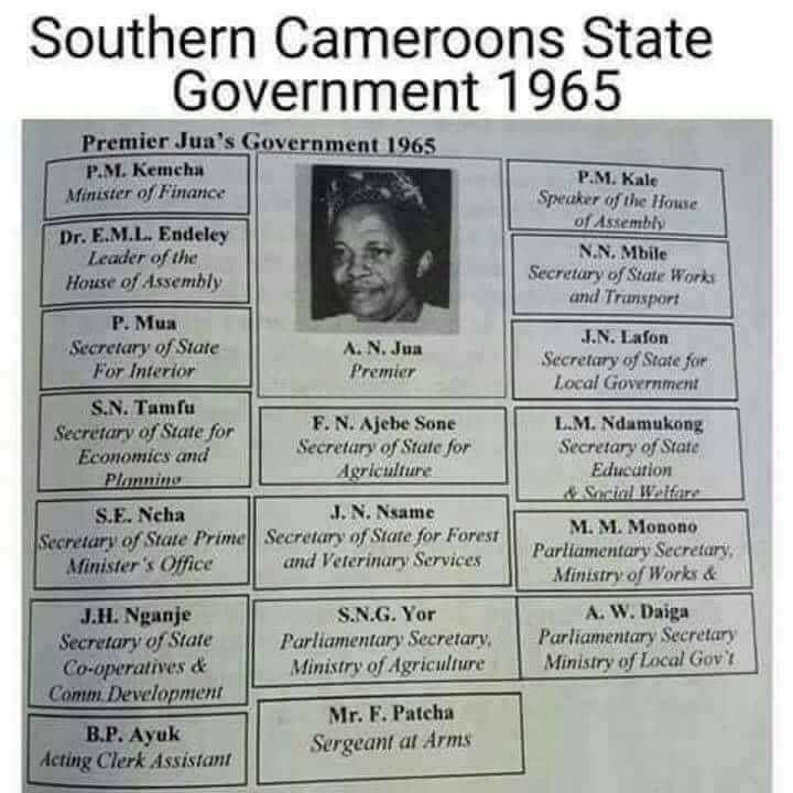 CelestinAtanga's tweet photo. @Laughn_Monks @MimiMefoInfo If you know the history of #CMR &amp; #Ambazonia, you won't be making such assertions. #Ambazonians elected Messrs Endeley, Foncha &amp; Jua. Your 1st despot, Ahidjo overthrew Jua in 1968. Since then, any other "anglo" appointed even by @PR_Paul_BIYA had been to serve you people, not us. https://t.co/oWvKD8y9Kz
