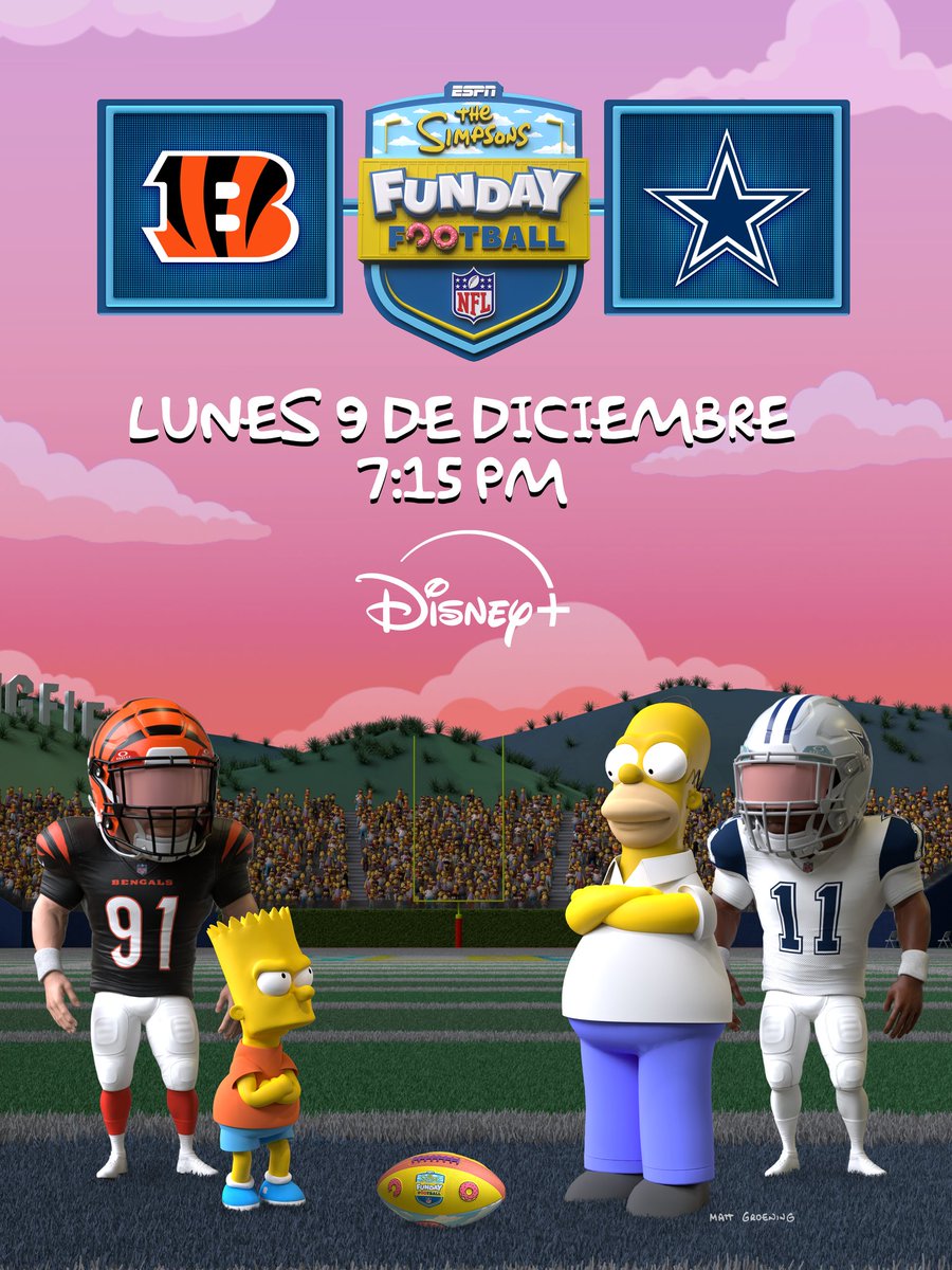 nflmx's tweet photo. ¿Monday Night en Springfield? ¡Ay, caramba! 🤩🏈

Este lunes por la noche, los @Bengals y los @SomosCowboys jugarán el MNF junto a Bart, Homero y los Simpsons, ¿listos? 👀🍩

Disfruta del Funday Football a través de @disneyplusla 📺📲

#NFLMX | #RuleTheJungle | #DallasCowboys https://t.co/niruaDYJAv