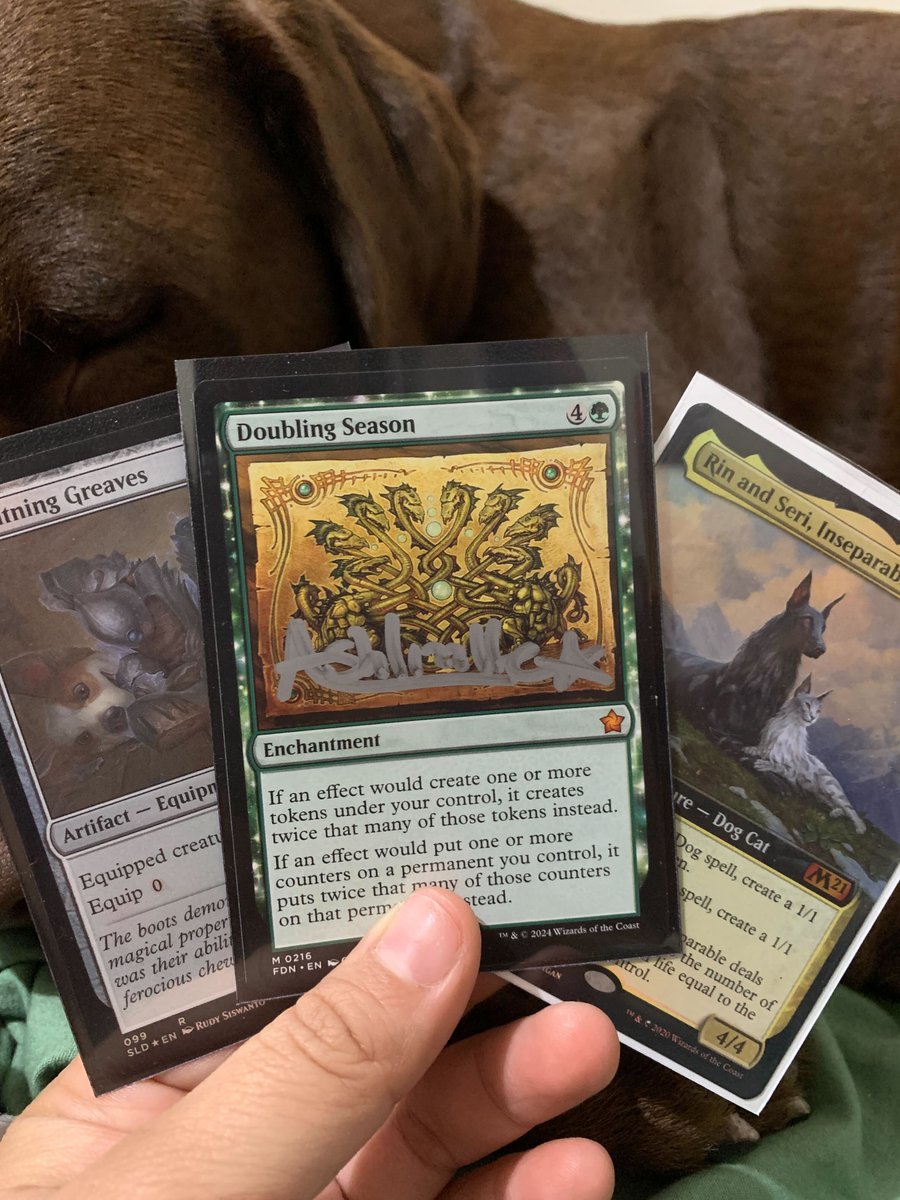 Met <a href="/Ashlizzlle_/">The Ash Lizard</a> last month and she gifted me the Doubling Season that she pulled from Foundations. Such a sweet moment! It has found a home in my beloved Rin &amp; Seri deck!