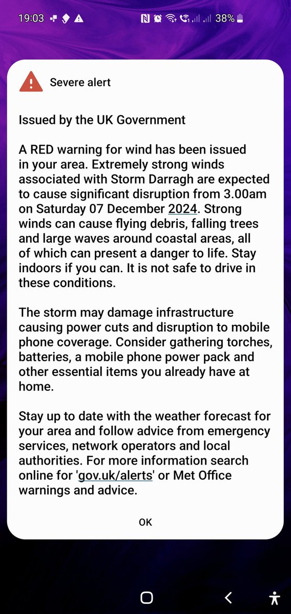 chrisorman's tweet photo. Just received this Government alert on my phone. Is it too late to start digging a bunker in the garden?

#StormDarragh https://t.co/kWorjwvlxn