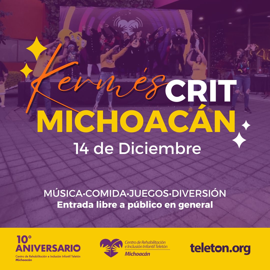 ¡Ven y disfruta de la Kermés CRIT Michoacán! Este 14 de diciembre🥳

📍 CRIT Michoacán
🗓️ 14 de diciembre
🕚 11:00-18:00 hrs