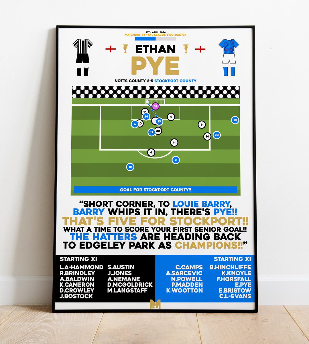 🚨PRINT GIVEAWAY🚨

We’ve teamed up with <a href="/MezzalaDesigns/">𝗠𝗲𝘇𝘇𝗮𝗹𝗮</a> to give away this Ethan Pye print! Capturing his 1st goal for County &amp; ‘that night’🔵

To Enter: 
🔄RT This Post
🤝Follow <a href="/CountyPodcast/">The Scarf Bergara Wore Podcast</a> &amp; <a href="/MezzalaDesigns/">𝗠𝗲𝘇𝘇𝗮𝗹𝗮</a> 

75 RT's Unlocks A Bonus Giveaway 

Good Luck! #StockportCounty