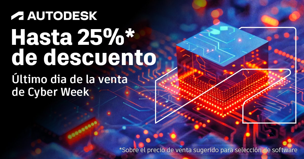 AutodeskLATAM's tweet image. ¡No te pierdas las #ofertas del año! Consigue enormes ahorros de Autodesk mientras puedas. Software seleccionado con 25% de #descuento, del 02/12/2024 al 06/12/2024. 
¡Compra ahora! autode.sk/3UFpt3Q