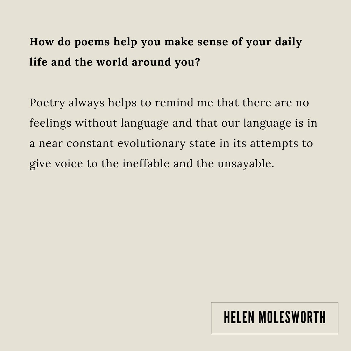 Poetry Society (@poetry_society) on Twitter photo Writer and curator Helen Molesworth, host of the <a href="/davidzwirner/">David Zwirner</a> podcast DIALOGUES, stopped by to answer some questions about poetry.
ow.ly/qeCs50UmBWf Writer and curator Helen Molesworth, host of the <a href="/davidzwirner/">David Zwirner</a> podcast DIALOGUES, stopped by to answer some questions about poetry.
ow.ly/qeCs50UmBWf