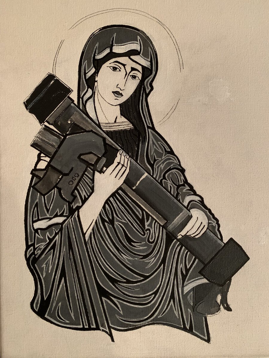 GeorgeArtwell's tweet photo. I started painting a new piece of #ArteParaLuchar in which I’ll paint all the different symbols of the fight for freedom of these years. I Start the bottom left corner of the piece with a Saint Javelin @saintjavelin. #ArtInProtest https://t.co/Tmcc9acBit