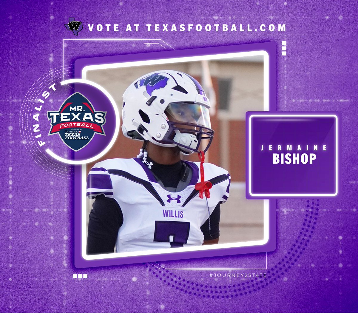 Do you think Willis WR/DB Jermaine Bishop should be this year’s Mr. Texas Football Player of the Year? 

Vote for him➡️: texasfootball.com/mr-texas-footb……

<a href="/B6Jermaine/">Jermaine Bishop Jr</a> | <a href="/dctf/">Dave Campbell's Texas Football — TexasFootball.com</a> | #dctf #txhsfb